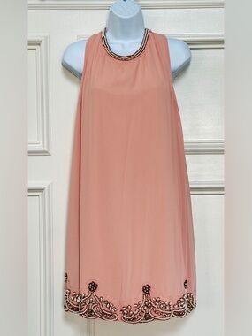 Peach Beaded Halter Dress size Lrg